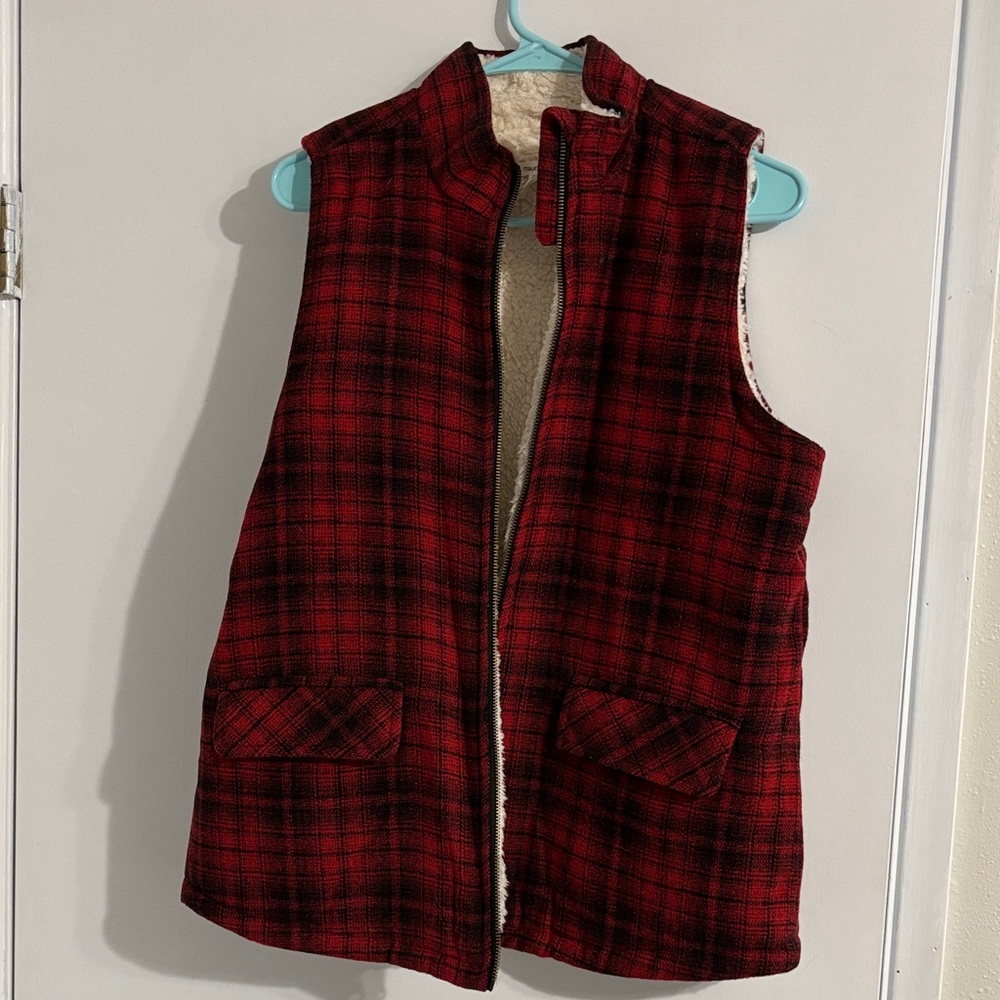 Maurices Red and Black Plaid Vest